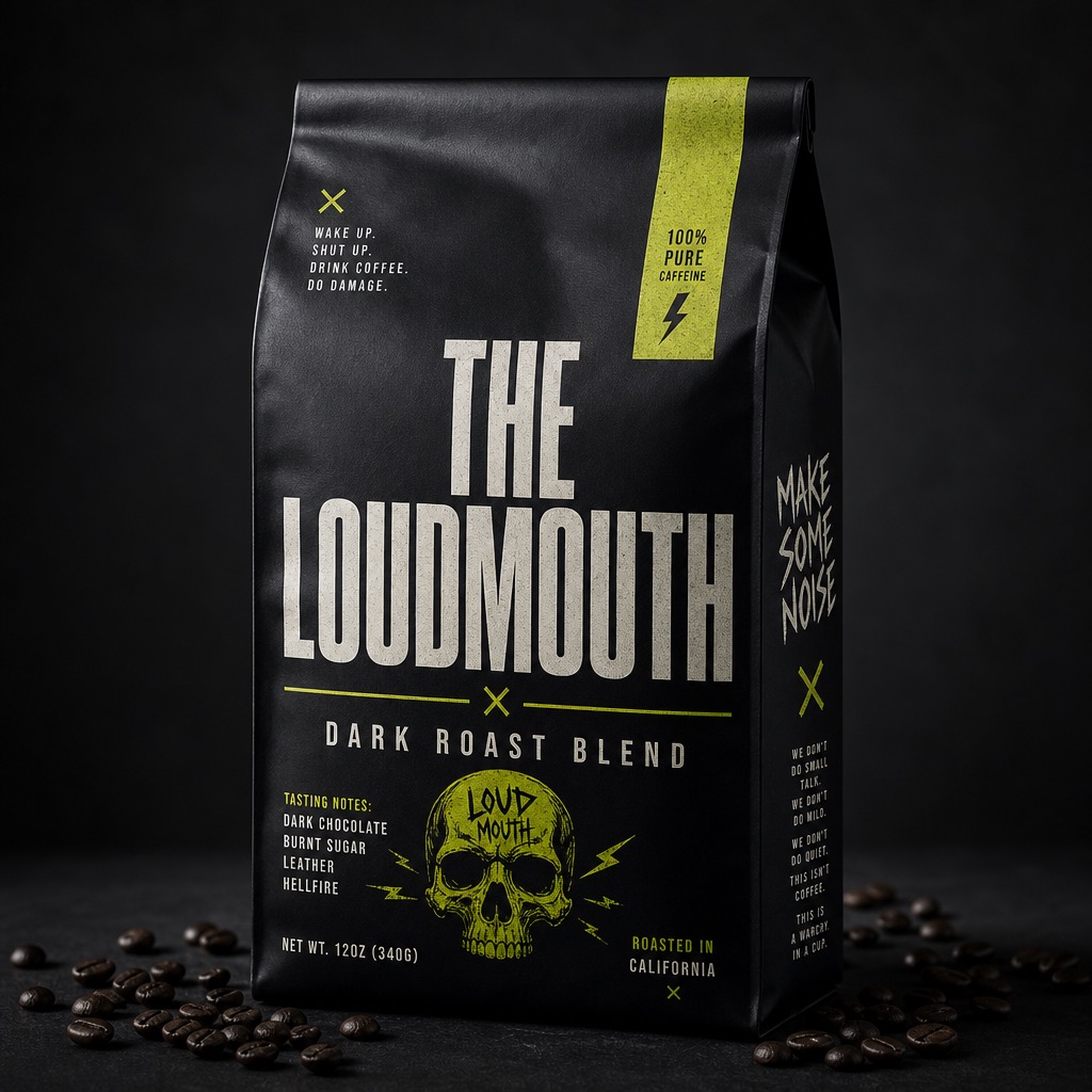 The Loudmouth dark roast coffee bag