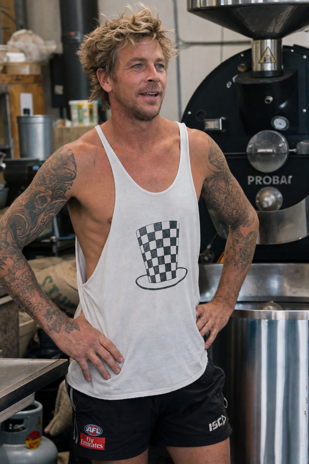 Rude Boy Coffee founder in the roastery